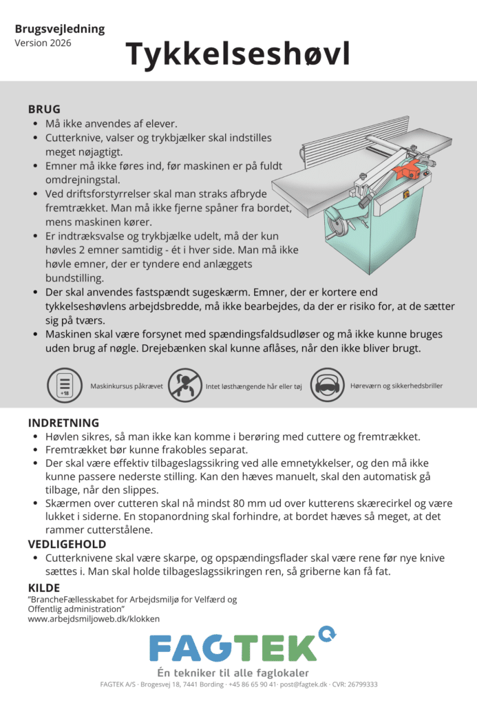 Tykkelseshøvl brugervejledning
